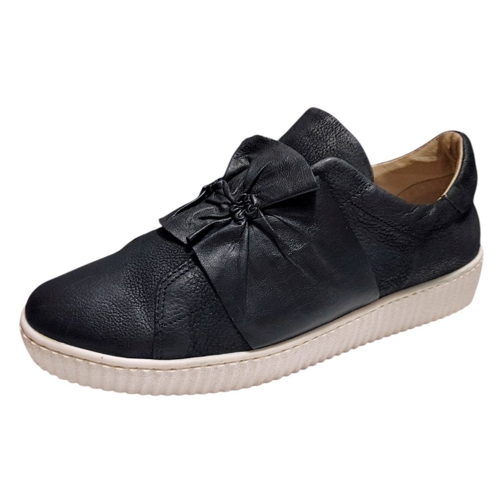 Miz Mooz Orbits Black Pebble Leather Bow Slip On Sneakers Women's Size 41 - 9.5